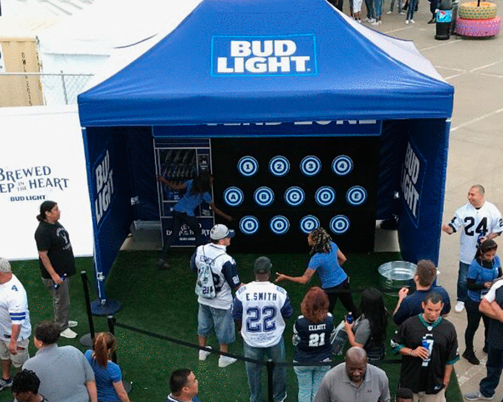 Example of a custom pop up fabrication for an interactive Bud Light experience