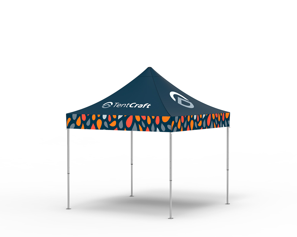rendering of 10x10 tent with printed canopy