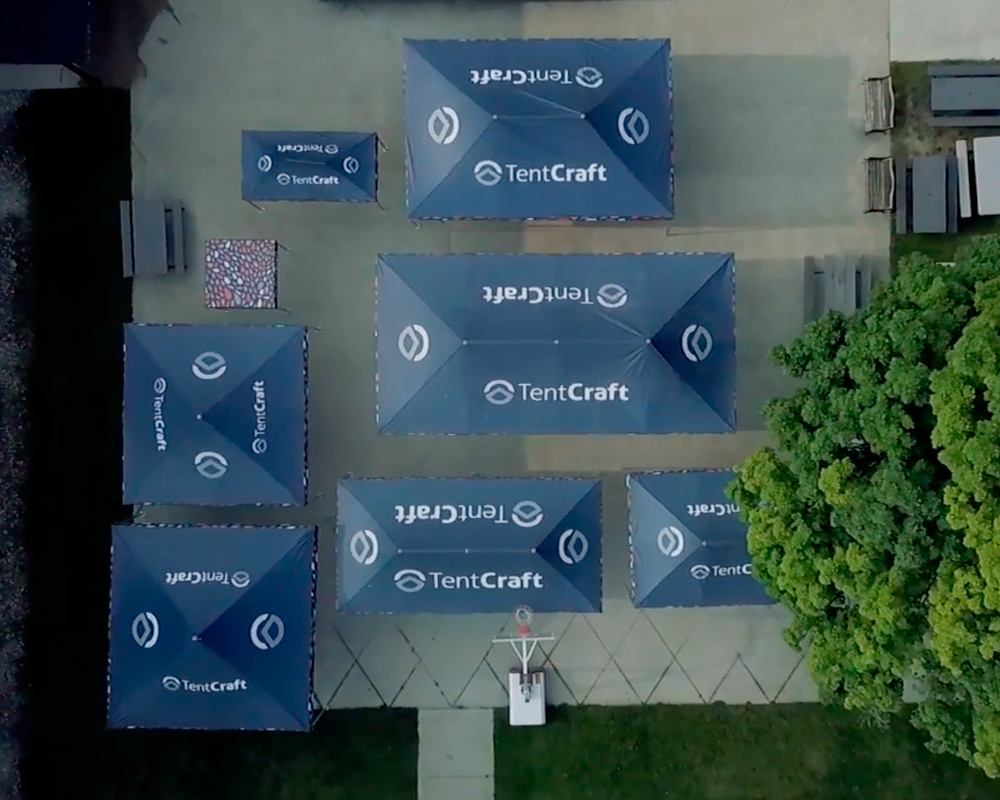 Aerial image of custom and standard pop up tent sizes